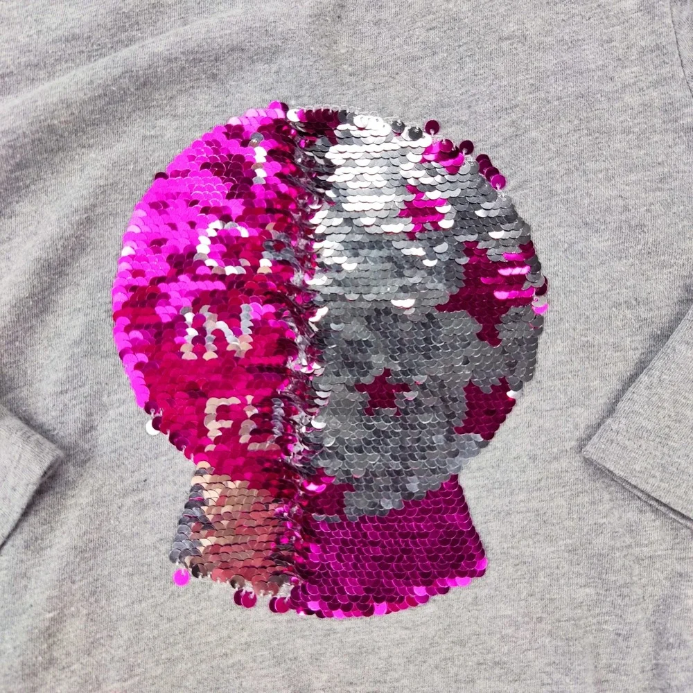 Cat & Jack Shirt Girls S 6/6X Gray Flip Sequin Crystal Ball Side Tie Long Sleeve